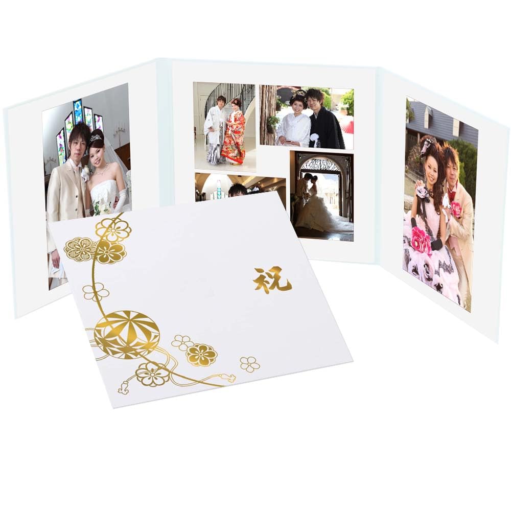 Amazon.co.jp: 写真台紙 六つ切り3面 アルバム【まり 白 祝 ゴールド箔